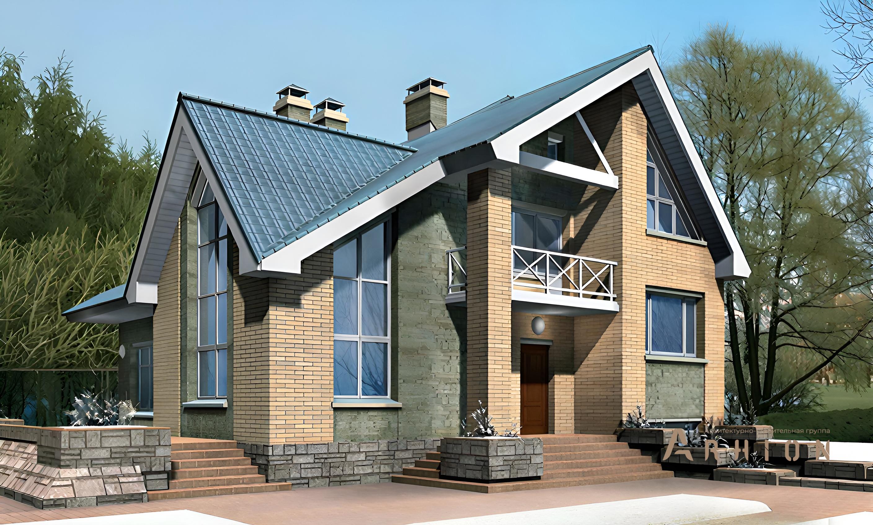 3. Проект одноэтажного дома в европейском стиле с плоской кровлей , 51-01, площадью - 242 кв c цокольным этажом, мансардой, сауной, балконом